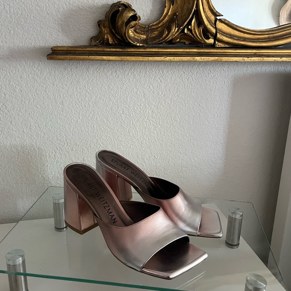 Stuart Weitzman Block Heels Size 8.5 Rose Gold - image 1